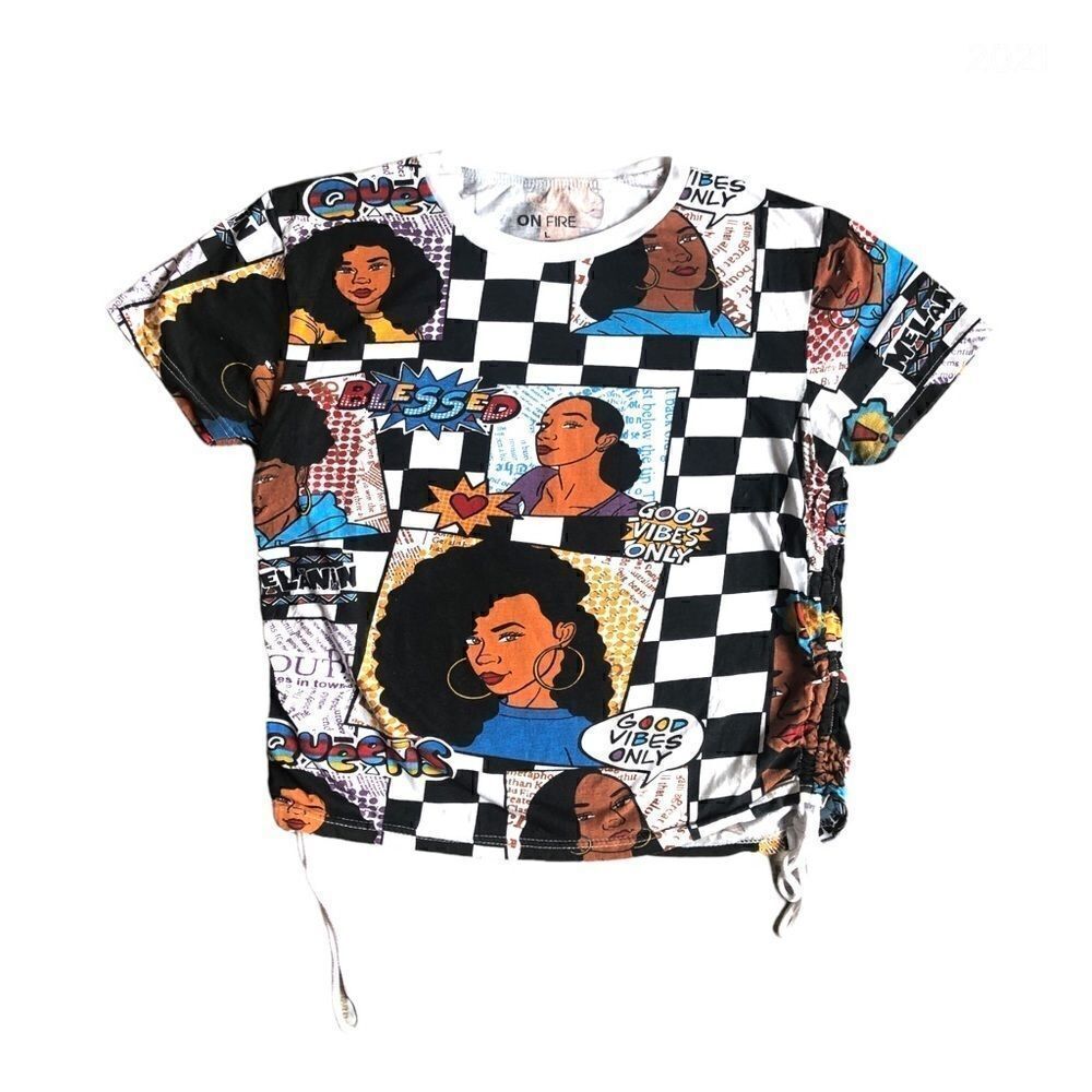 ⭐️ 3 for $30’Melanin Queen On Fire Side Cinch Crop Top
